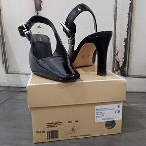 Black Patent Leather Heels W Side Buckle On Ankle Strap